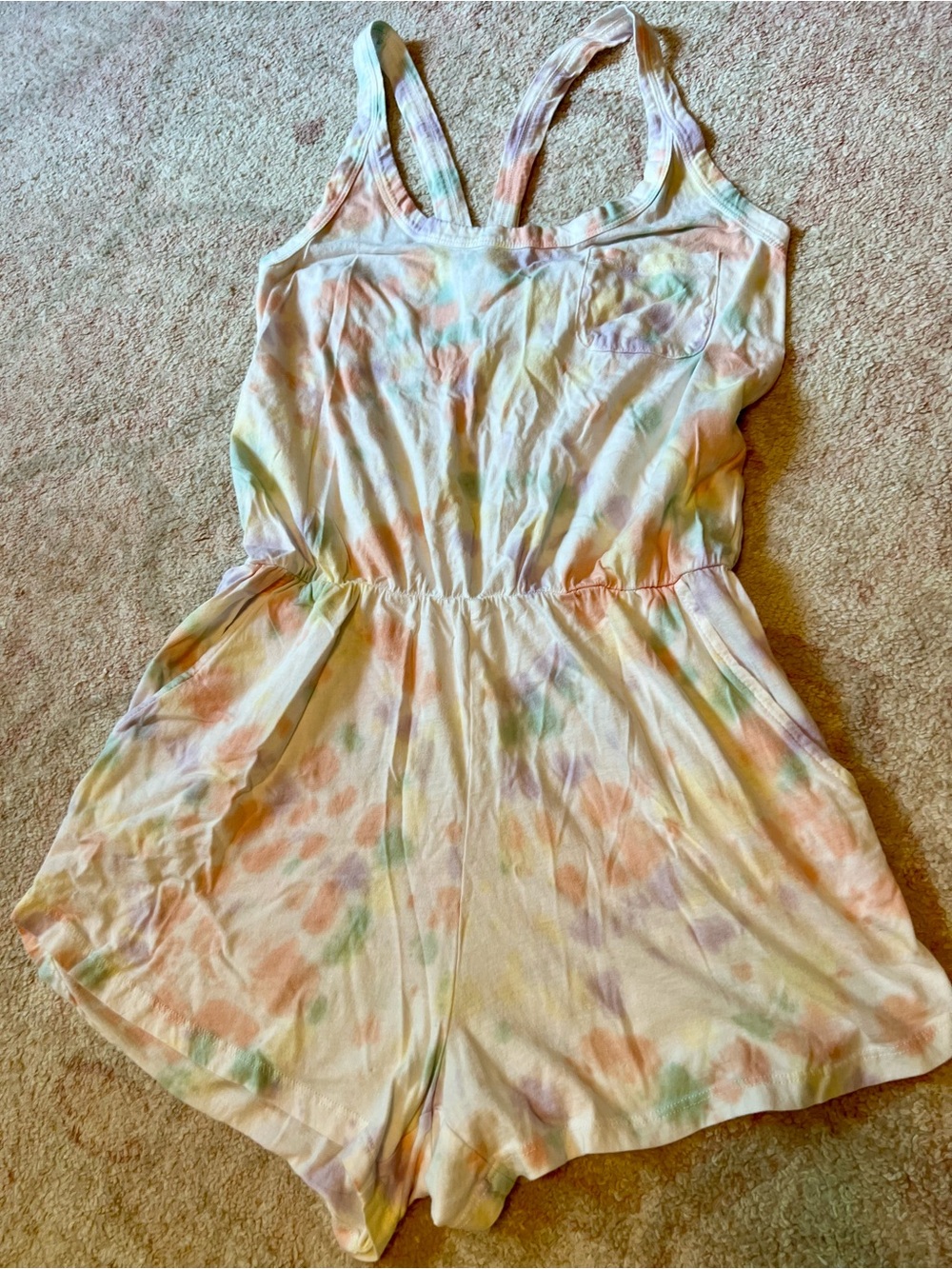 Z Supply Pastel Tie-Dye Sleeveless Romper in Peach, Mint & Lavender